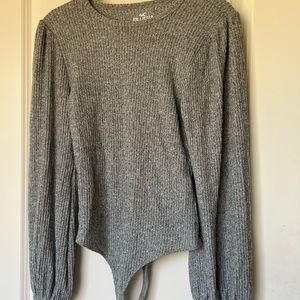 Hollister Grey Long Puff Sleeve Bodysuit